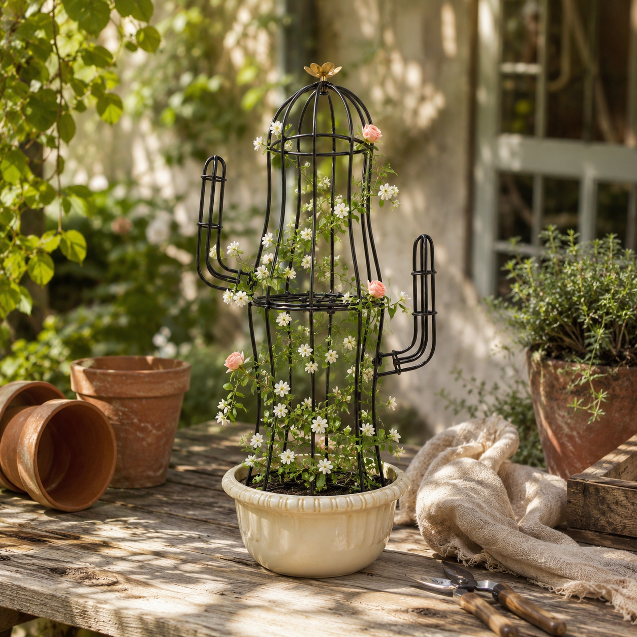 Cactus Metal Obelisk Trellis for Climbing Plants
