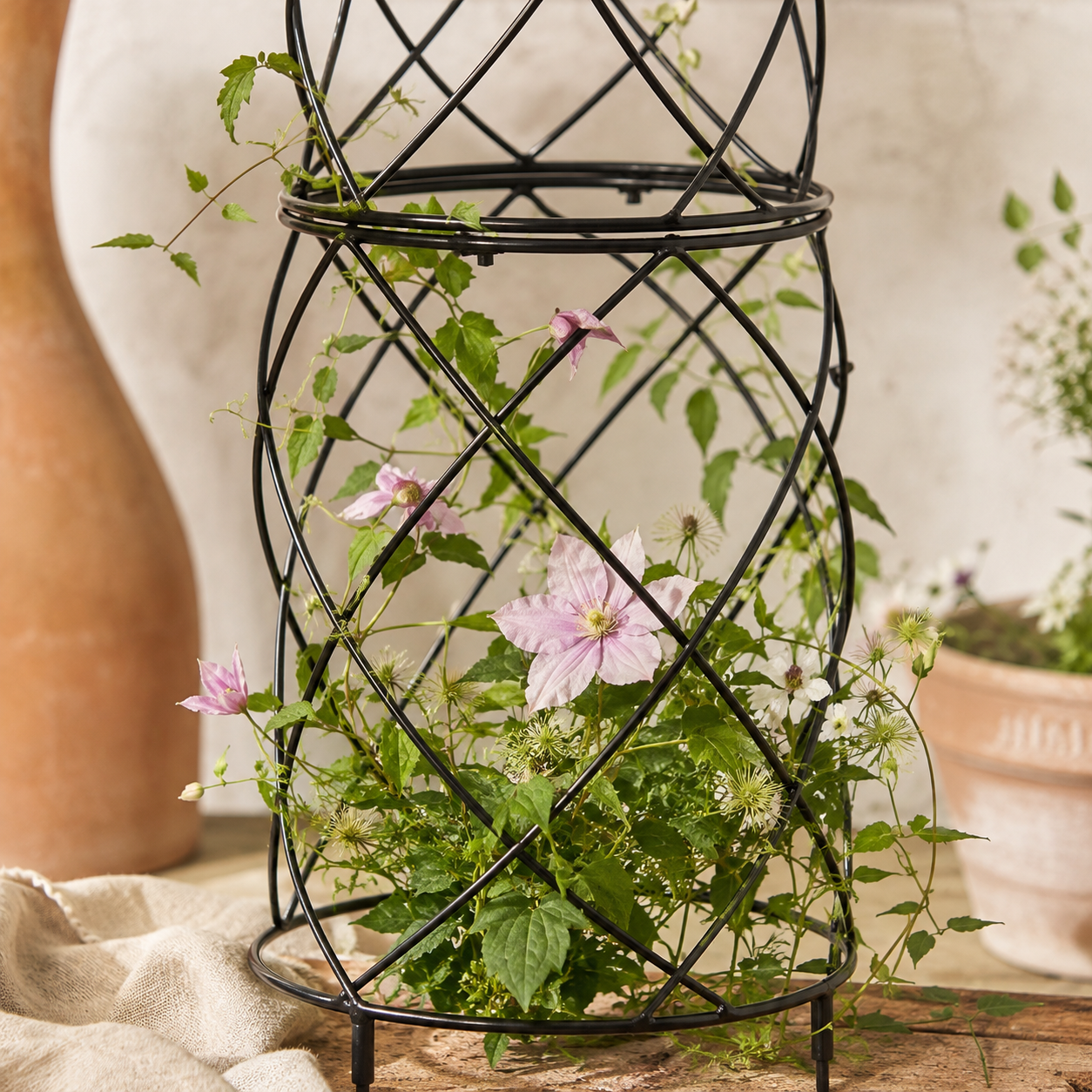 35-Inch Black Metal Garden Obelisk Trellis