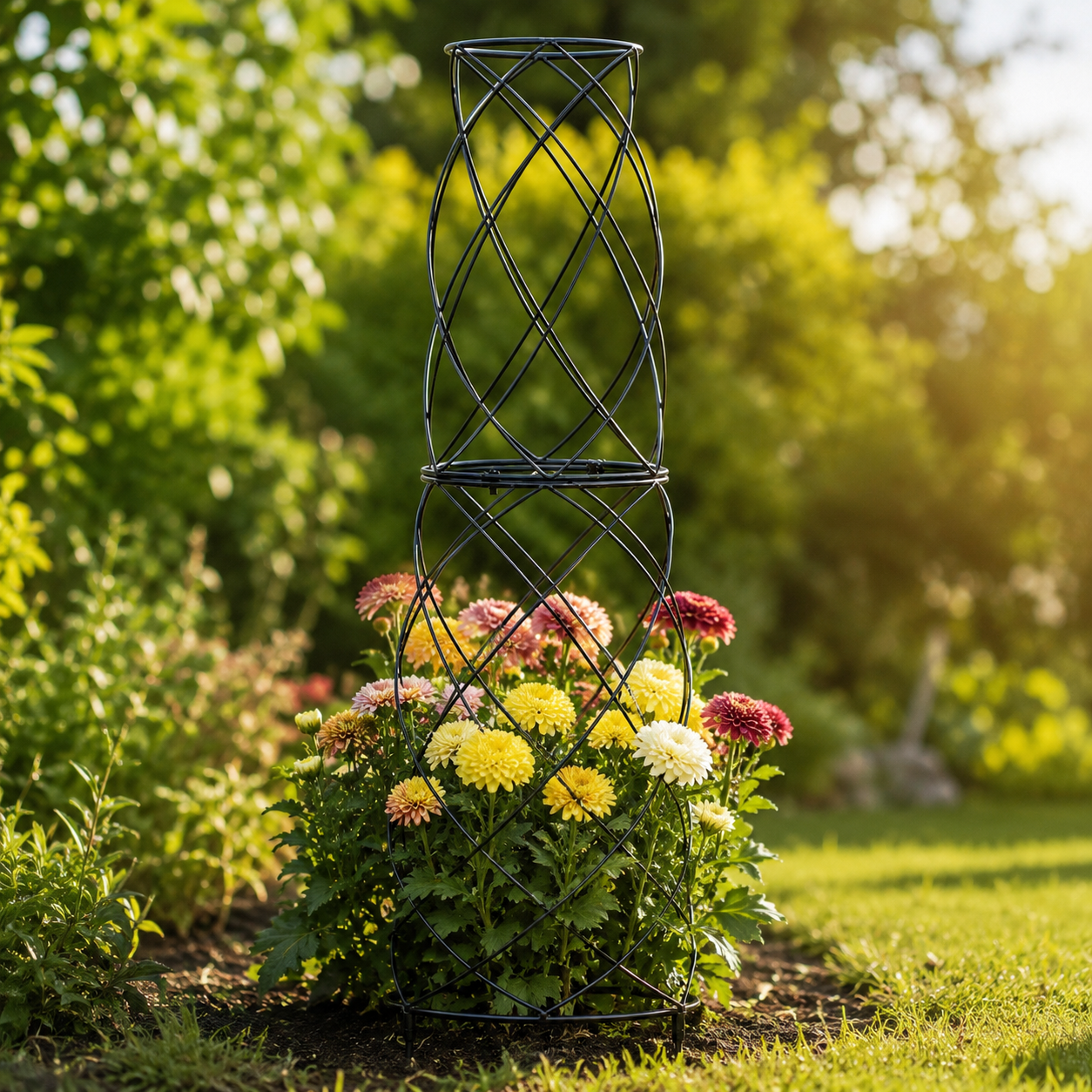 35-Inch Black Metal Garden Obelisk Trellis