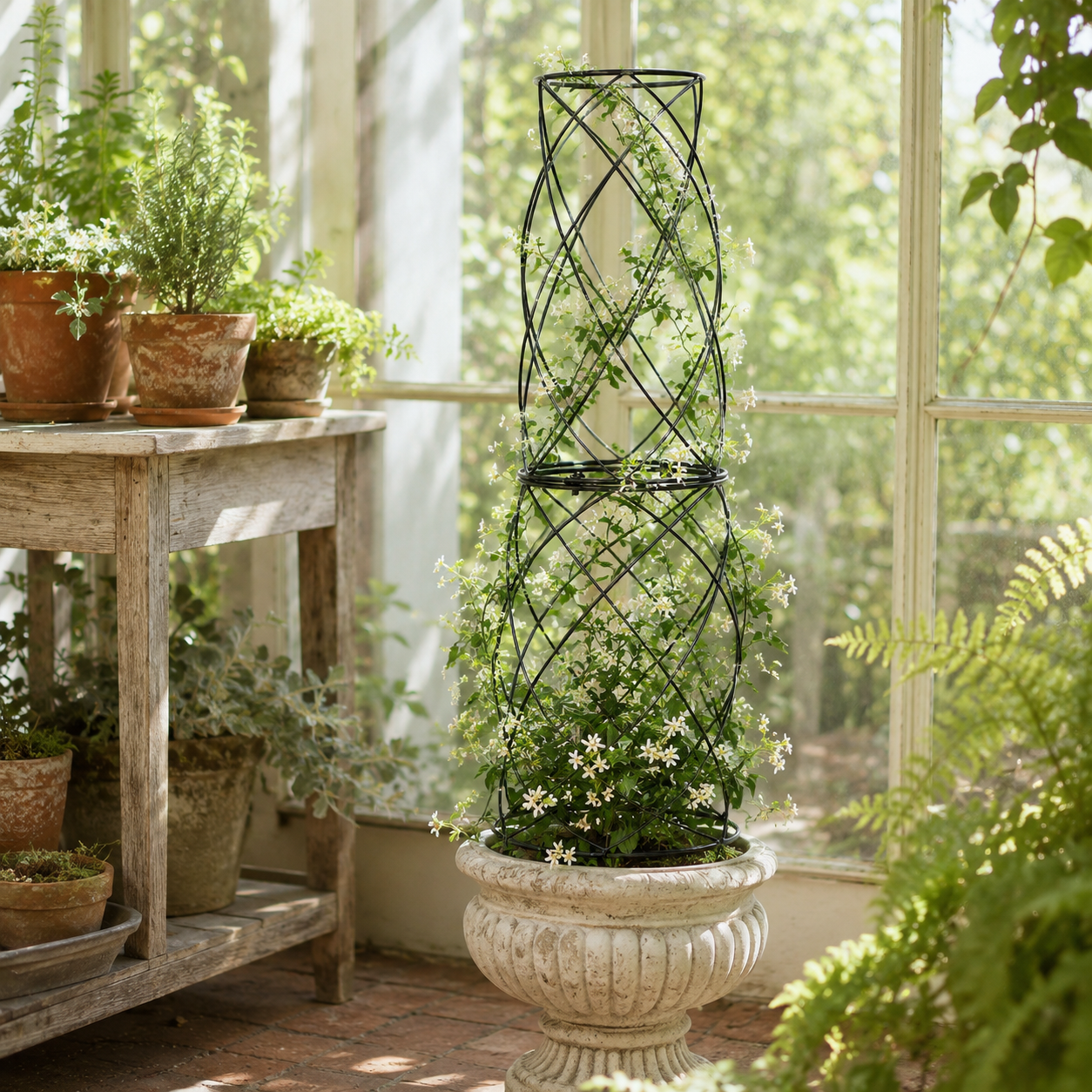 35-Inch Black Metal Garden Obelisk Trellis