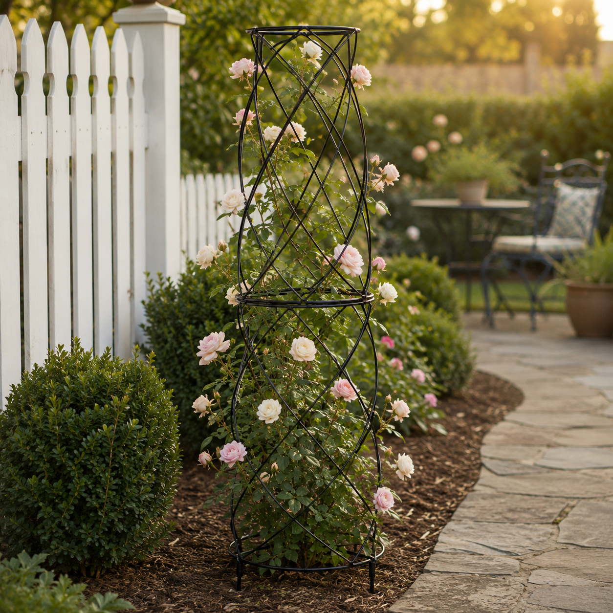35-Inch Black Metal Garden Obelisk Trellis