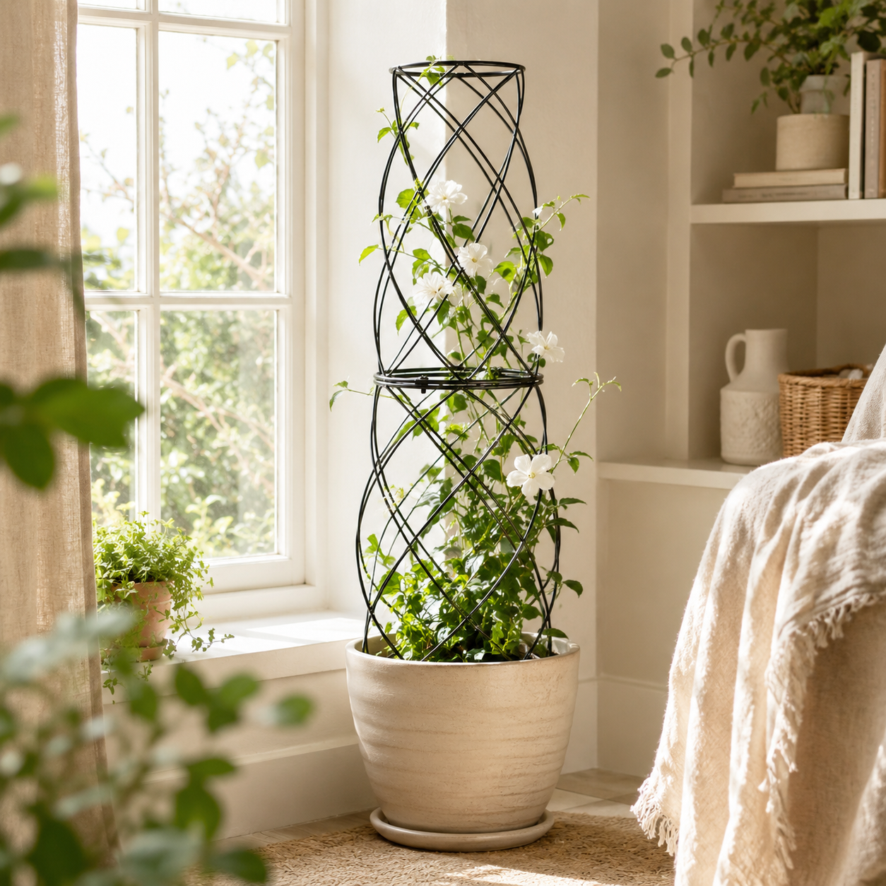 35-Inch Black Metal Garden Obelisk Trellis