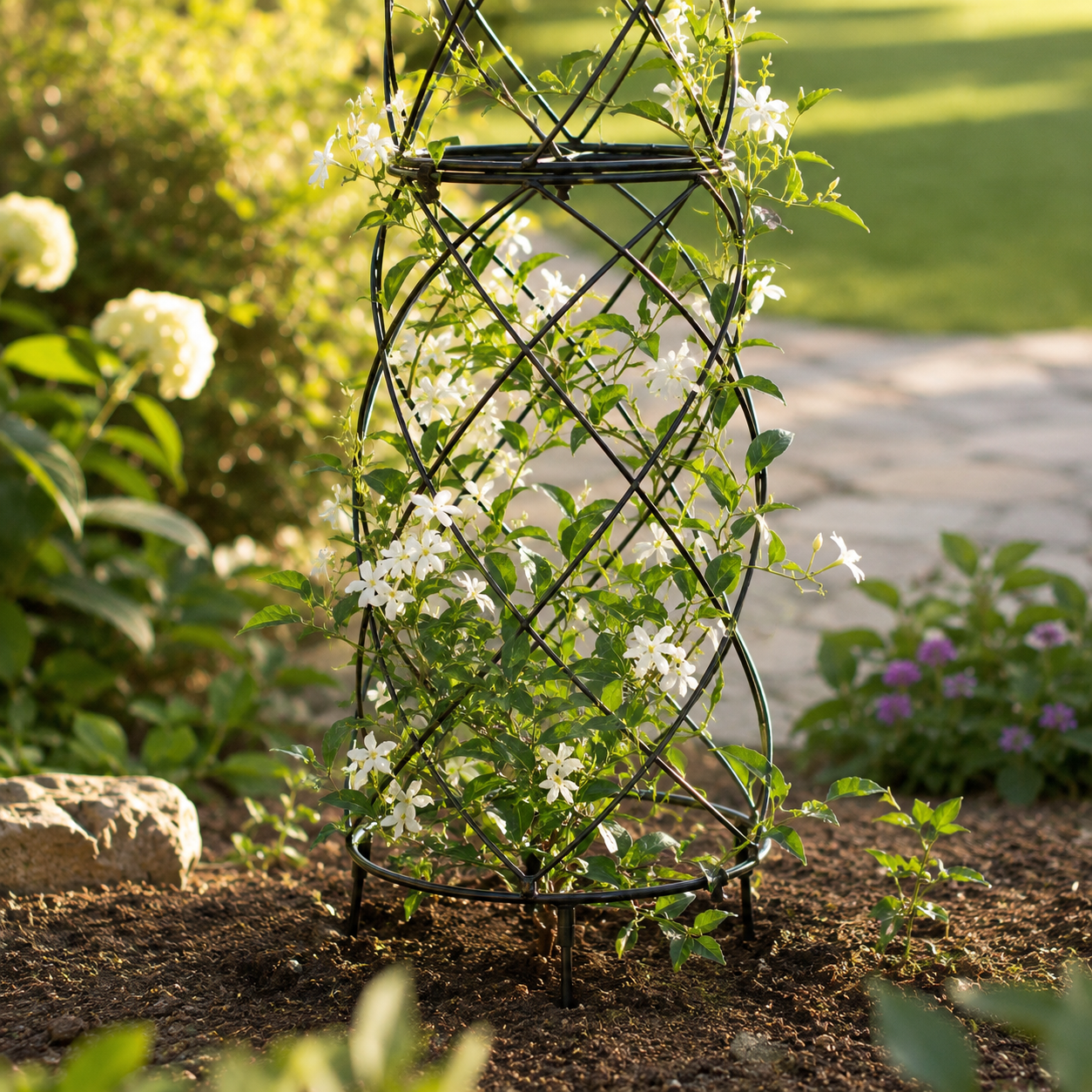 35-Inch Black Metal Garden Obelisk Trellis