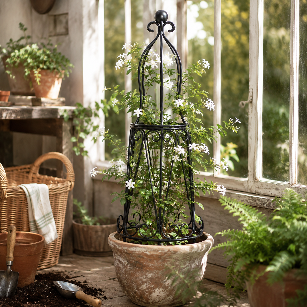 27.5-Inch Decorative Metal Obelisk Trellis for Potted Climbing Plants