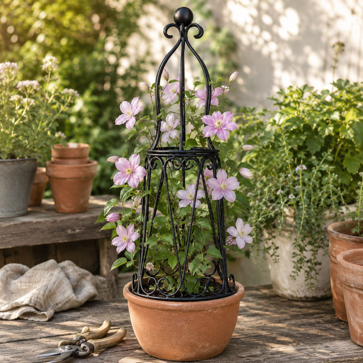 27.5-Inch Decorative Metal Obelisk Trellis for Potted Climbing Plants