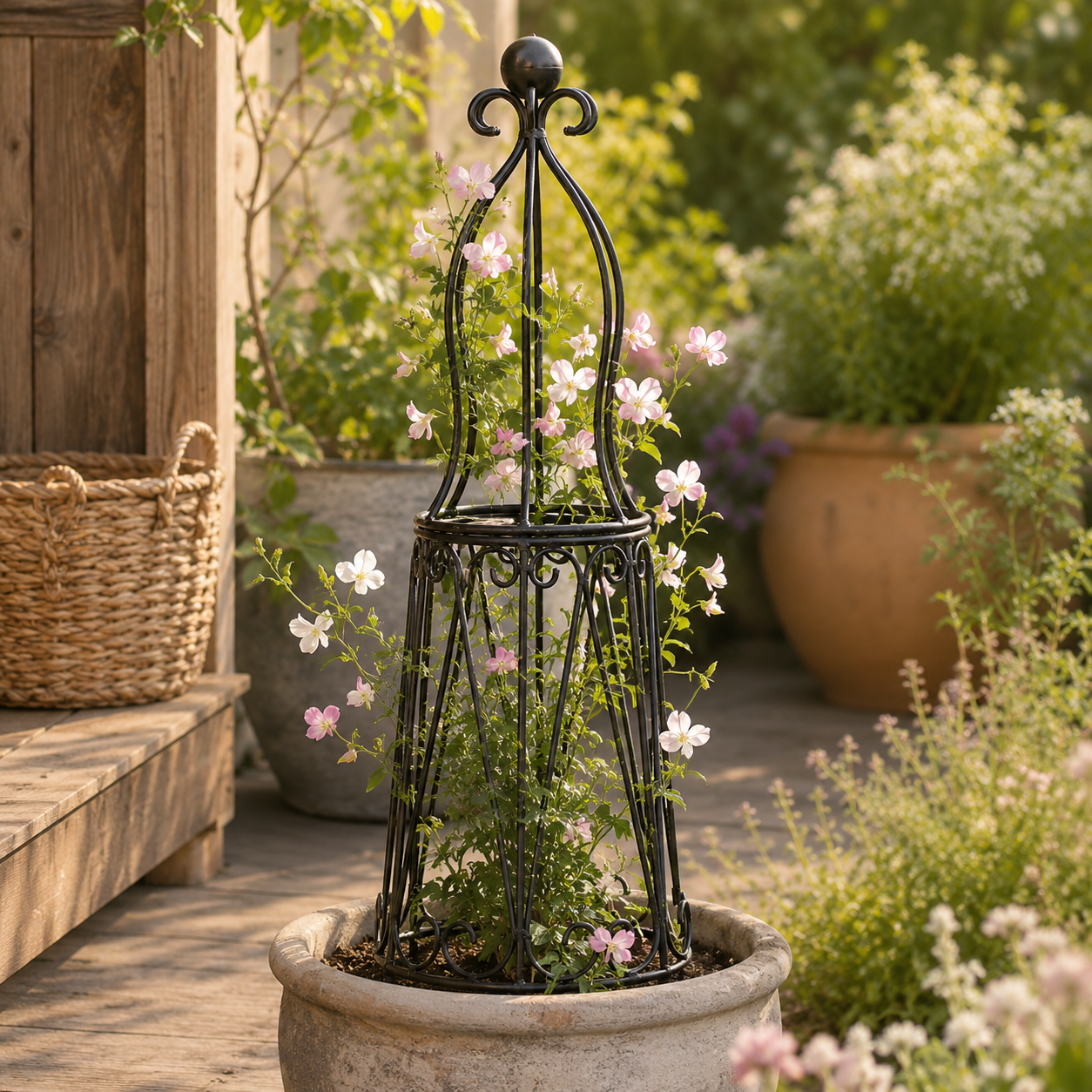 27.5-Inch Decorative Metal Obelisk Trellis for Potted Climbing Plants