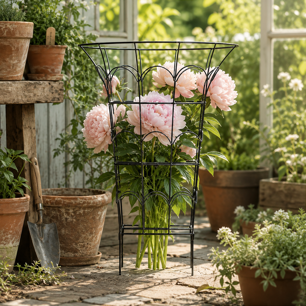 M-Shaped Metal Garden Support for Peonies & Vines
