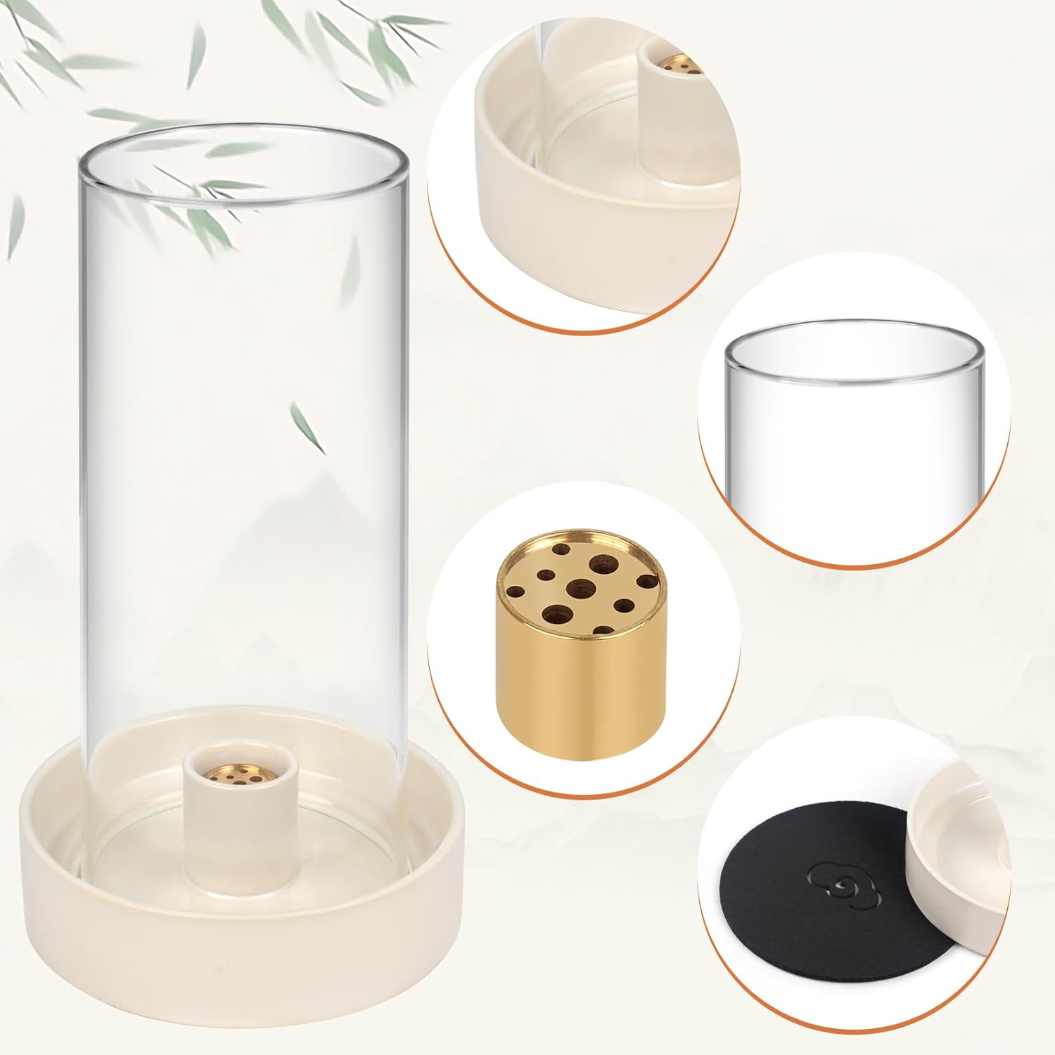 9-Hole Ceramic Incense Burner with Removable Glass Cover-MOUGIGI