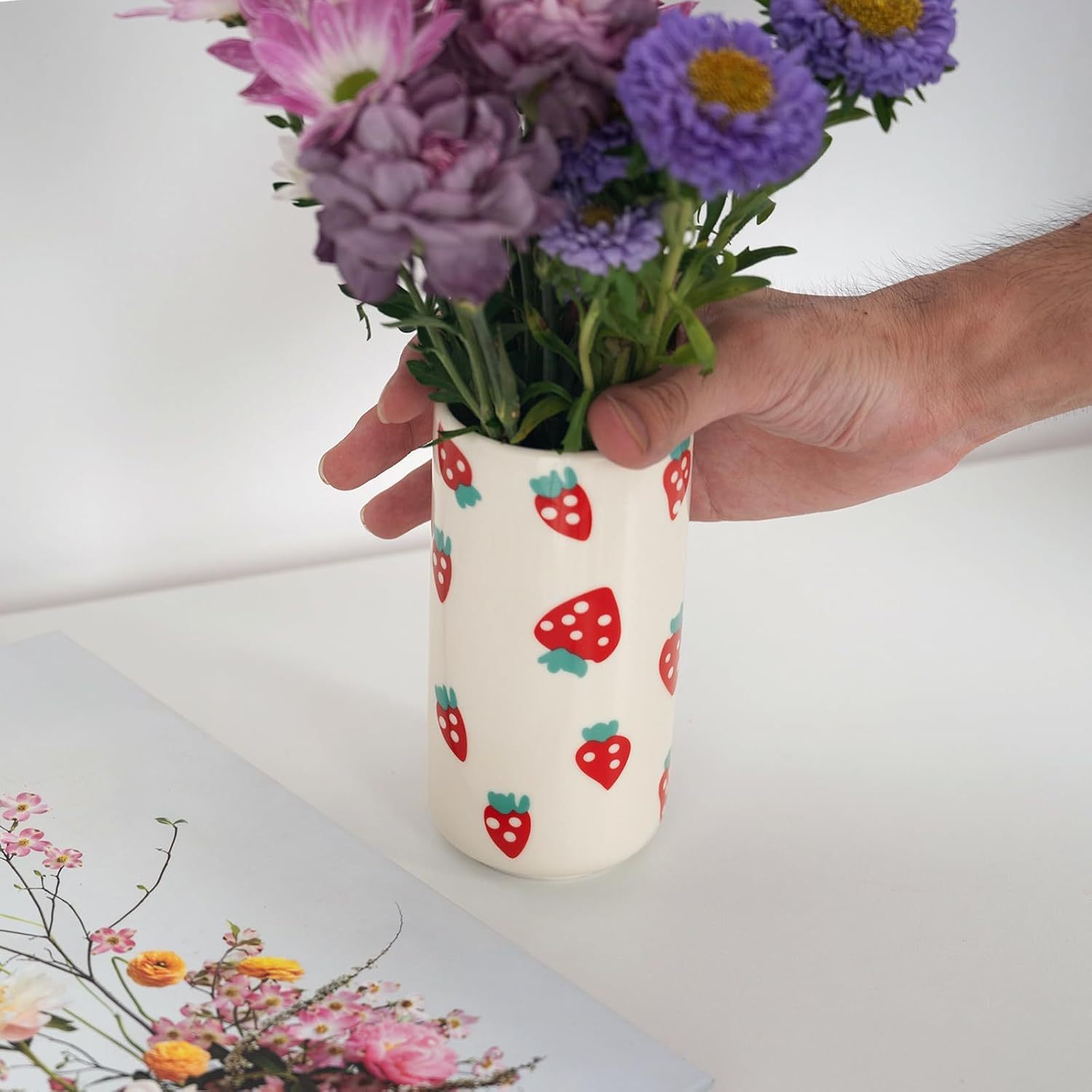 Strawberry Ceramic Vase - Whimsical Floral Centerpiece-MOUGIGI