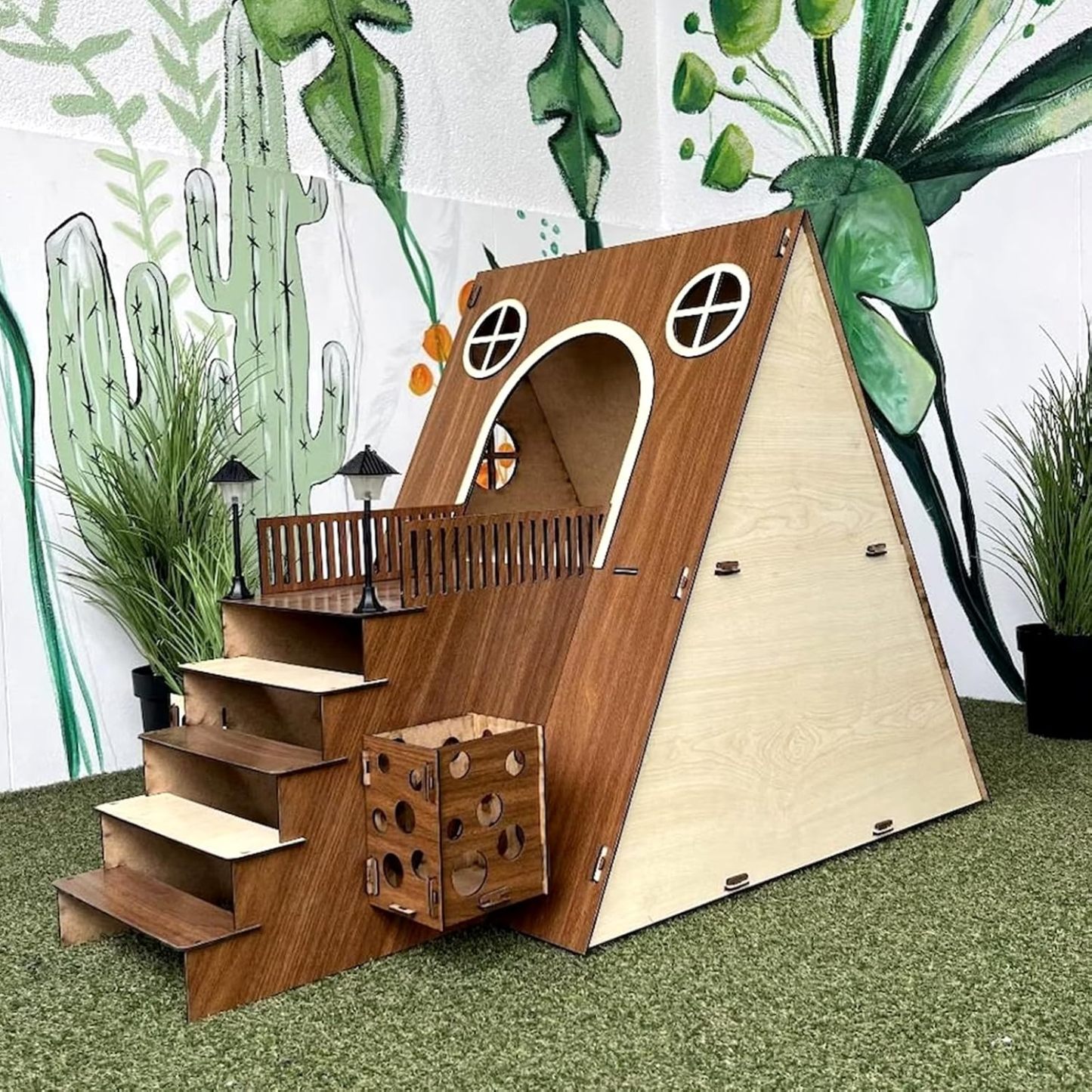 Large Modern Rabbit House - 2-Story Wooden Bunny Habitat-MOUGIGI