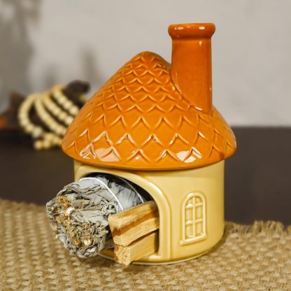 Yellow House Ceramic Palo Santo Burner - Mini Chiminea Incense Holder-MOUGIGI
