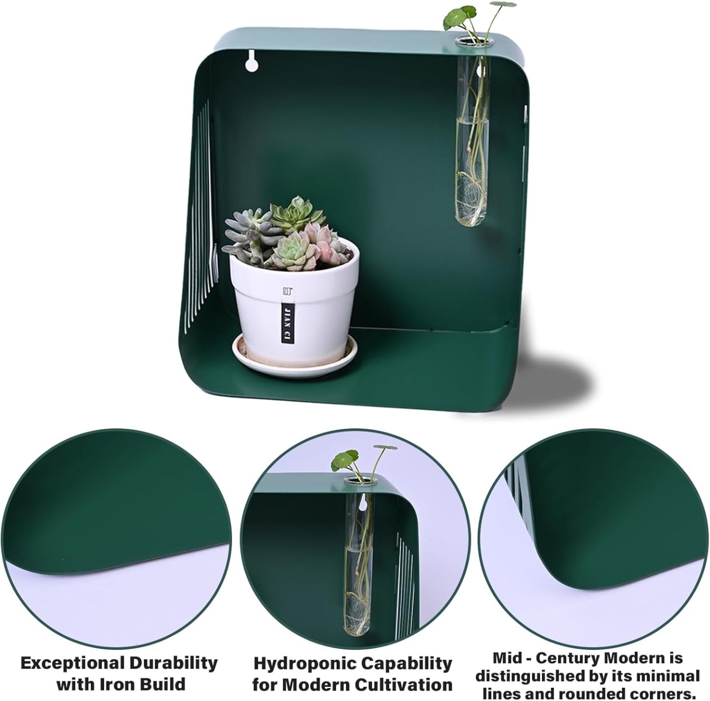 Green Iron Floating Shelf with Hydroponic Hole & Diffuser Stand-MOUGIGI