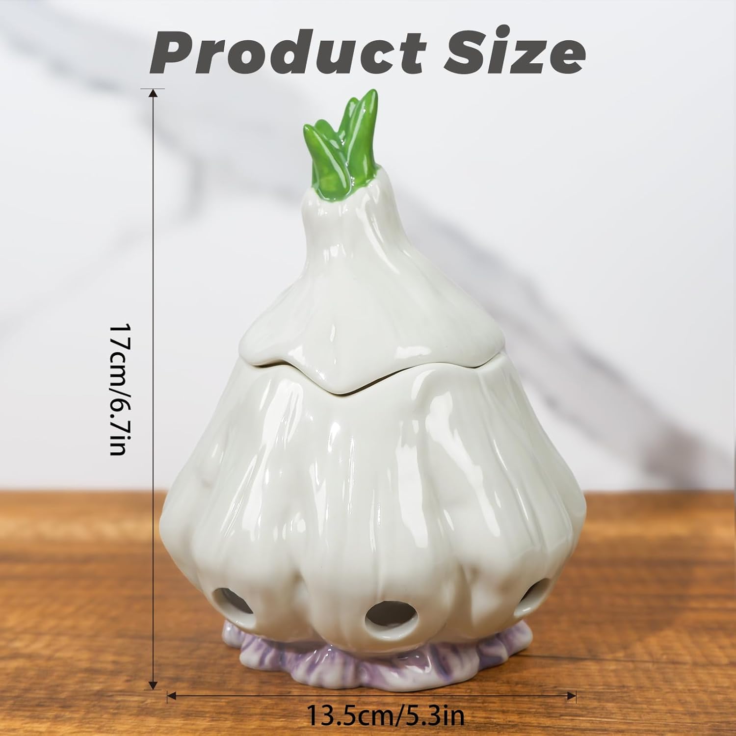 Ceramic Garlic Keeper with Lid - Breathable Freshness Storage