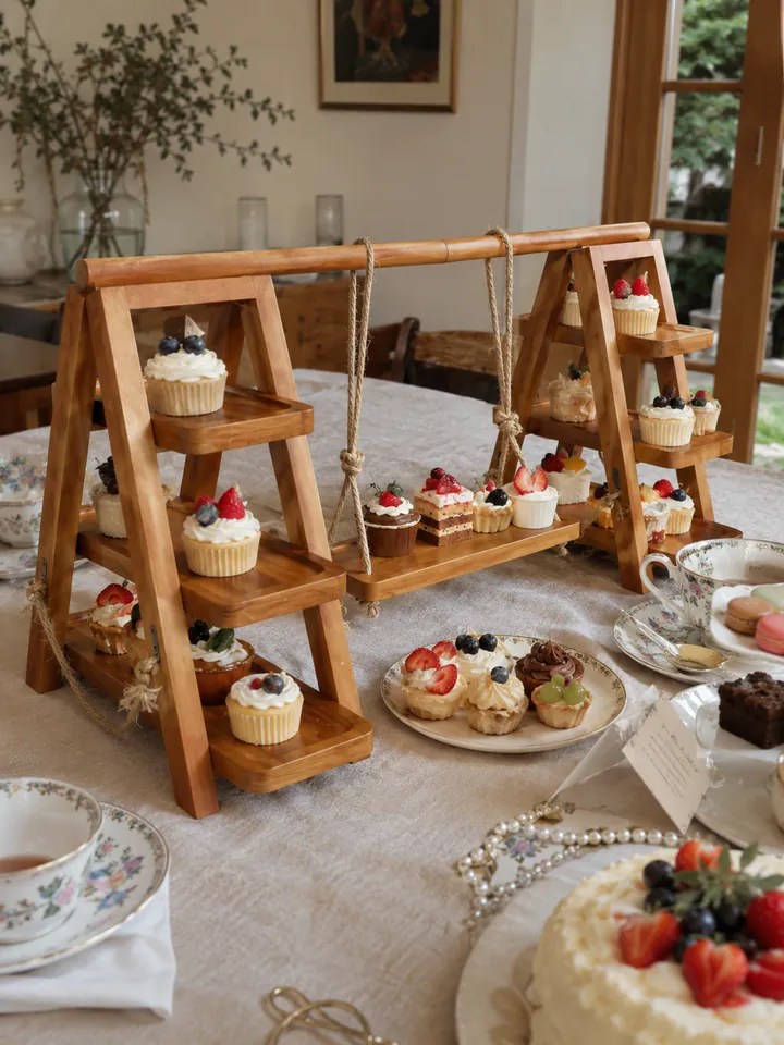 Rustic 3-Tier Wood Cupcake Stand – Removable & Foldable styling idea 5