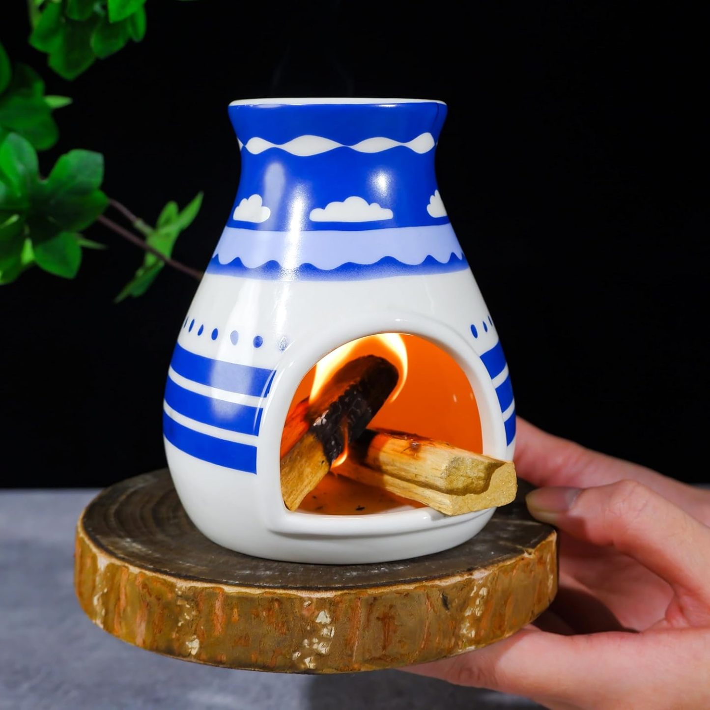 Hopi Blue Ceramic Palo Santo Holder - Spiritual Incense Burner -MOUGIGI