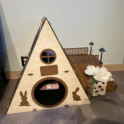 Large Modern Rabbit House - 2-Story Wooden Bunny Habitat-MOUGIGI
