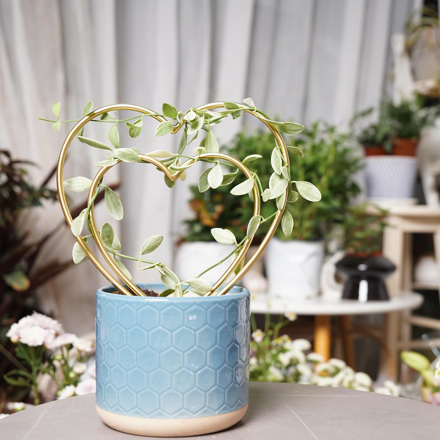 3-Pack Gold Heart Trellis for Climbing Houseplants-MOUGIGI