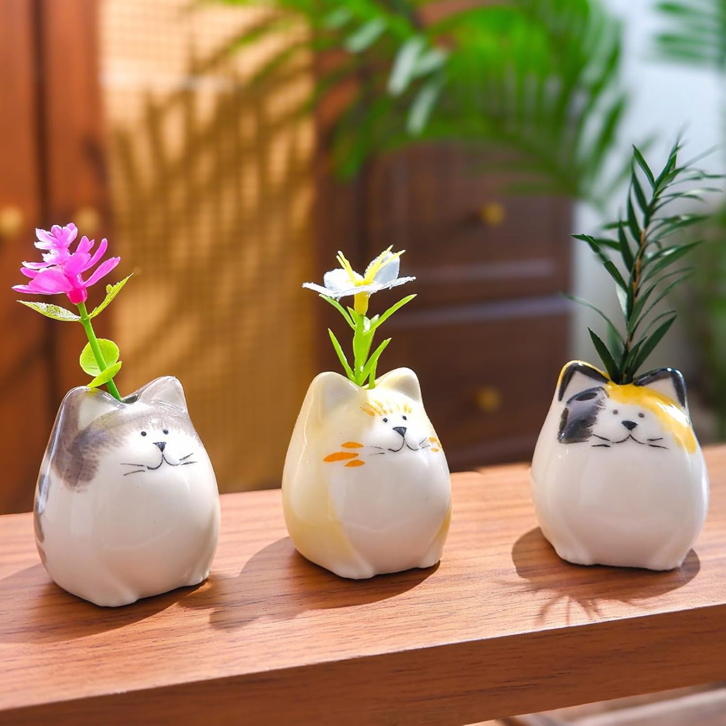 3PCS Cat Bud Vases - Ceramic Mini Flower Vases-MOUGIGI