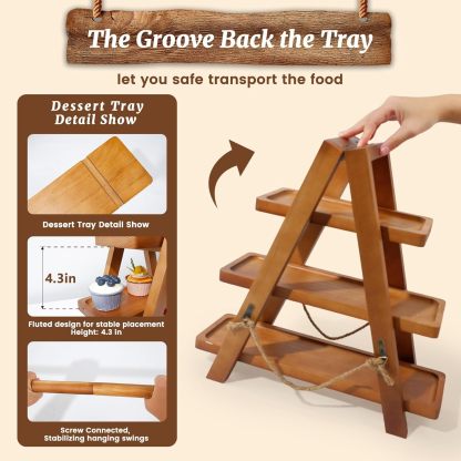 Rustic 3-Tier Wood Cupcake Stand - Removable & Foldable-MOUGIGI