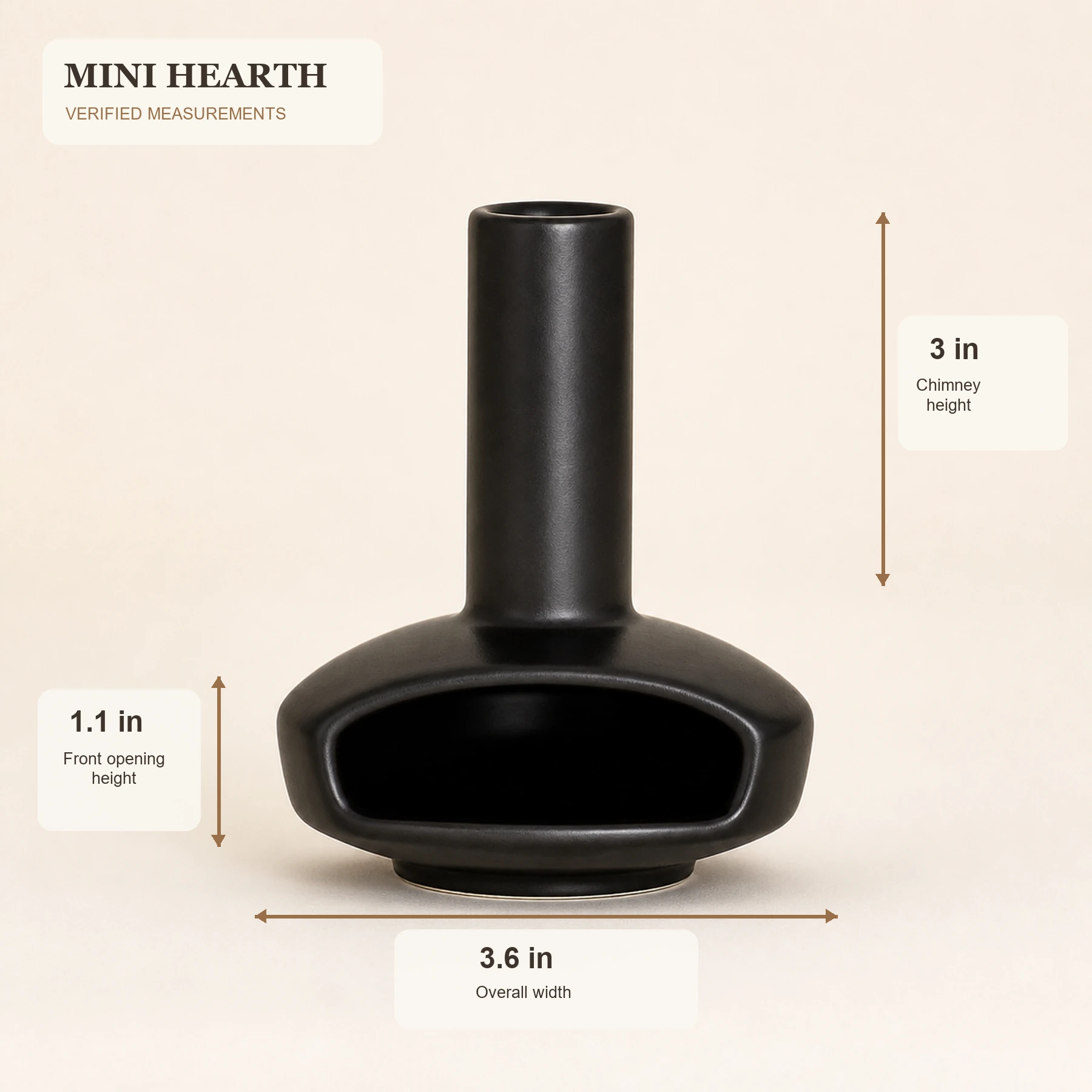 Black mini ceramic Palo Santo burner with verified dimensions
