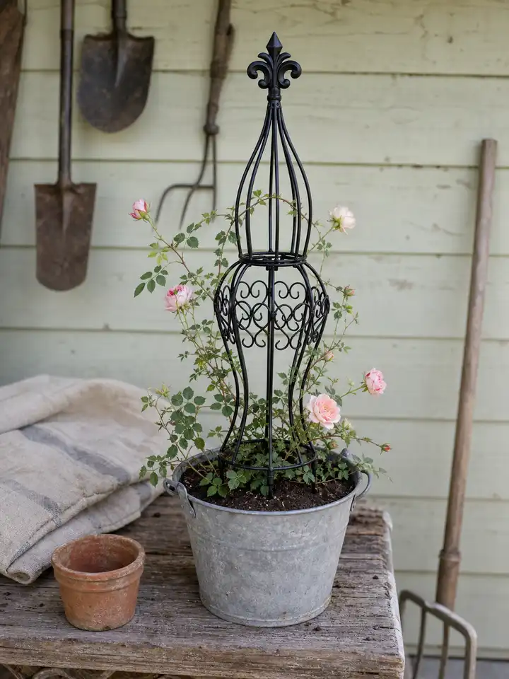 29.5-Inch Black Metal Garden Obelisk Trellis for Climbing Plants, Roses & Vines styling idea 2