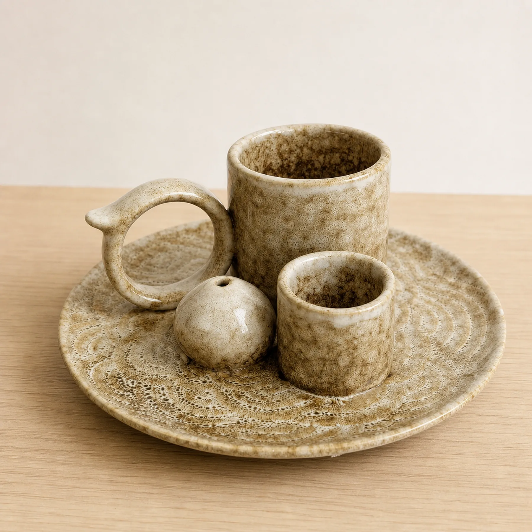 Brown glaze 5-in-1 ceramic smudge bowl empty in a clean three-quarter product view
