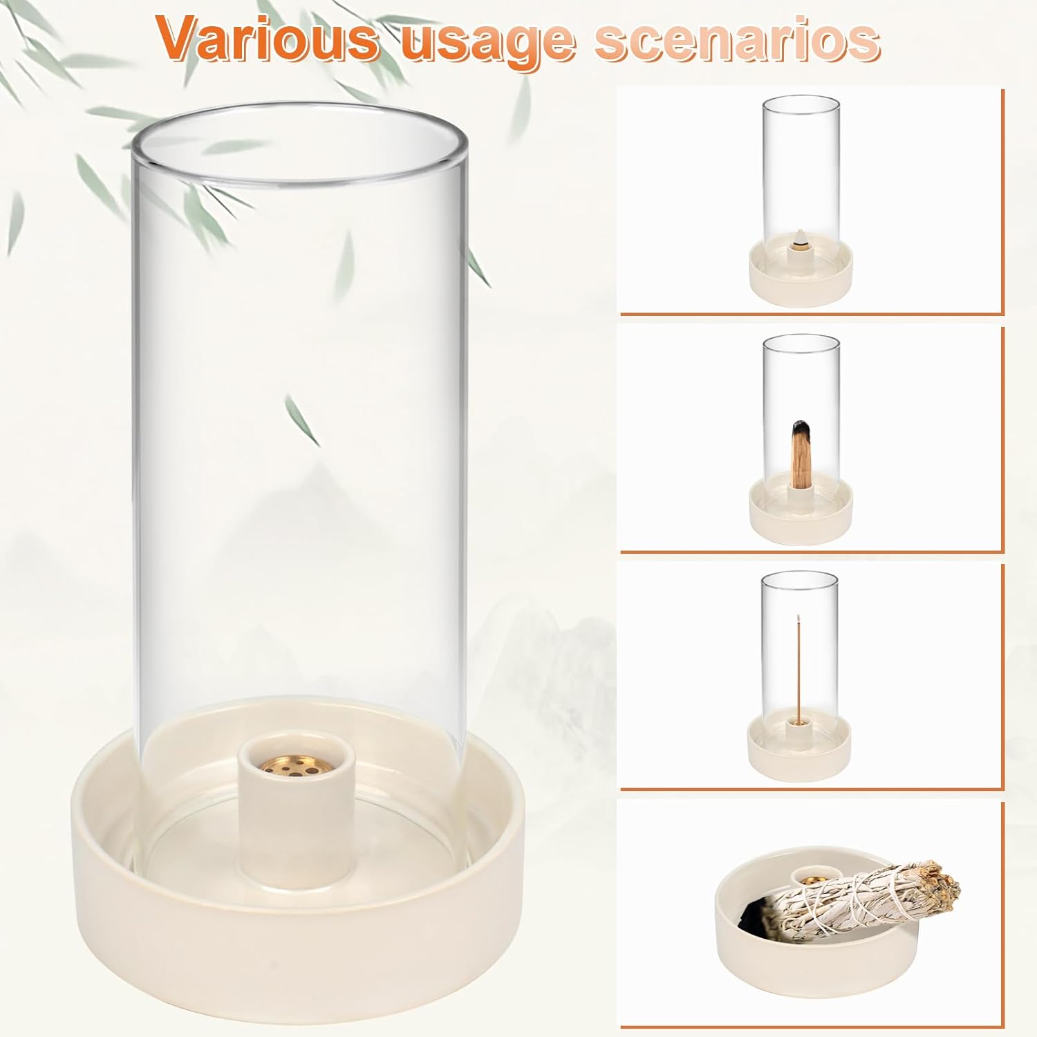 9-Hole Ceramic Incense Burner with Removable Glass Cover-MOUGIGI