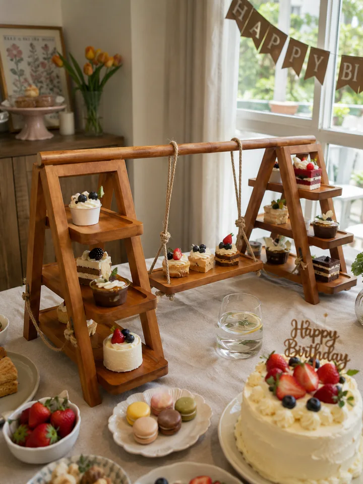 Rustic 3-Tier Wood Cupcake Stand – Removable & Foldable styling idea 3
