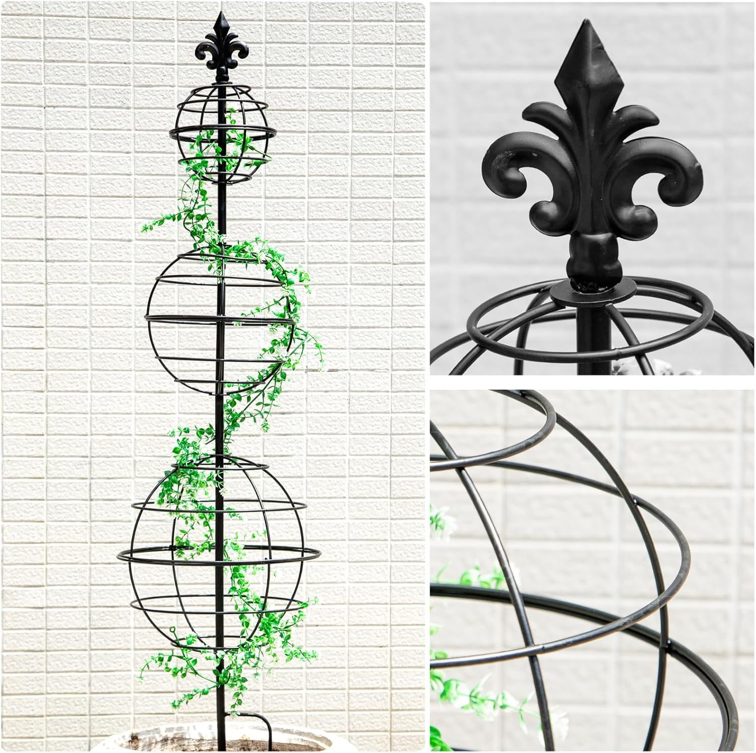 49.5" Metal Obelisk Trellis - 3-Tier Sphere Design for Climbing Plants-MOUGIGI