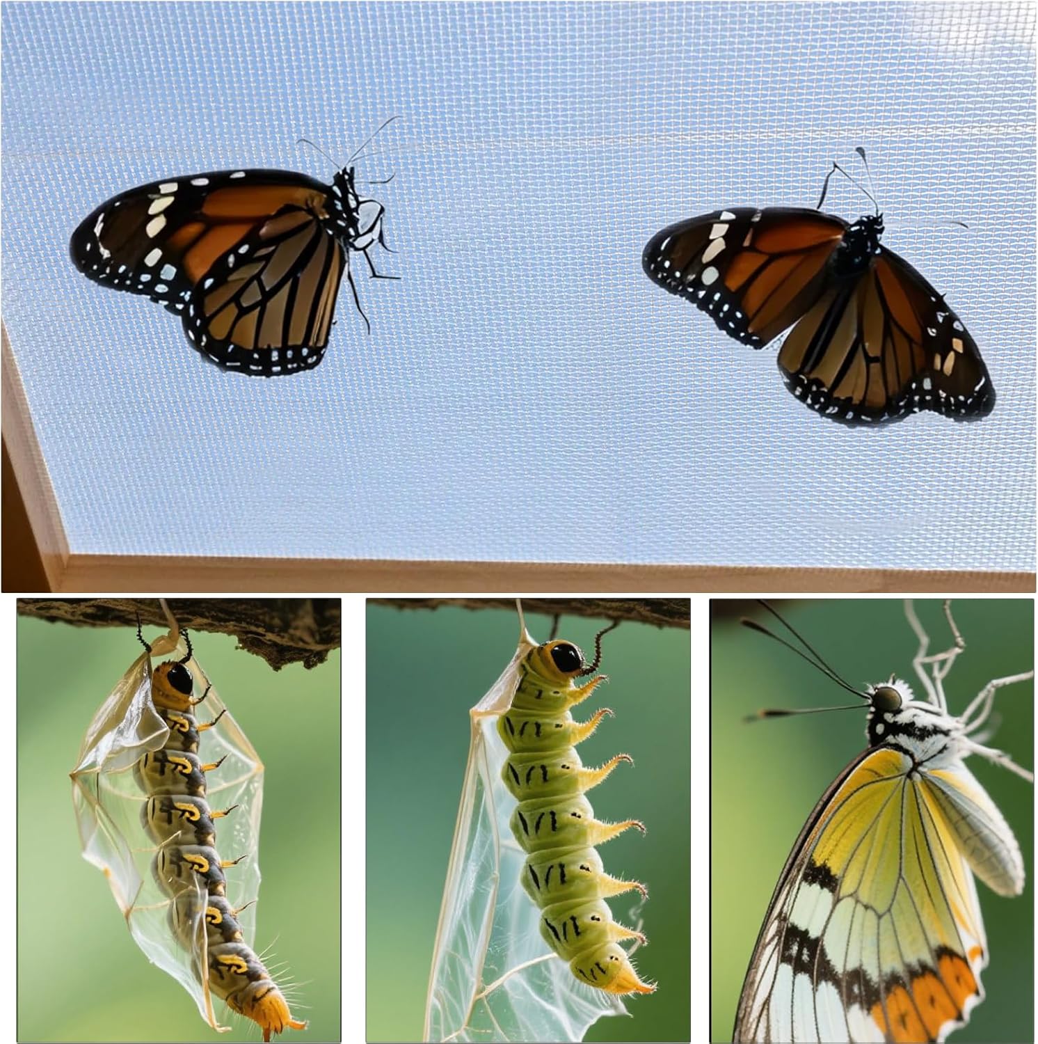 15.7" Monarch Butterfly Habitat Cage - Wood Frame Mesh Enclosure-MOUGIGI