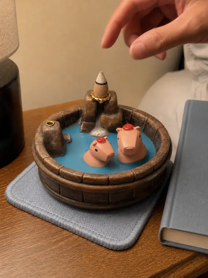 Capybara Backflow Incense Burner with Waterfall Effect styling idea 2