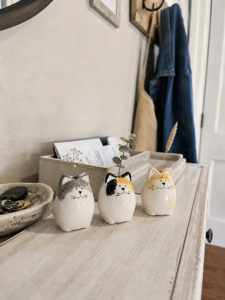 3-Piece Hand-Painted Ceramic Cat Bud Vase Set styling idea 5