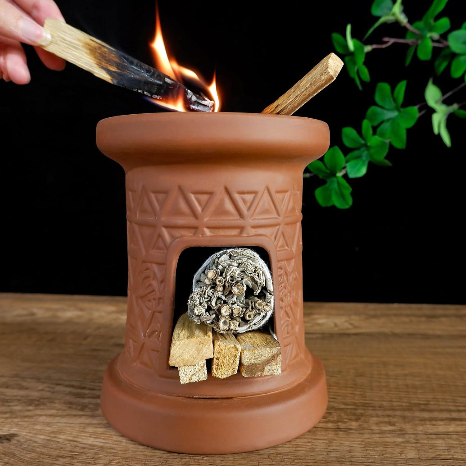 Dual-Zone Terracotta Incense Burner with Storage-MOUGIGI