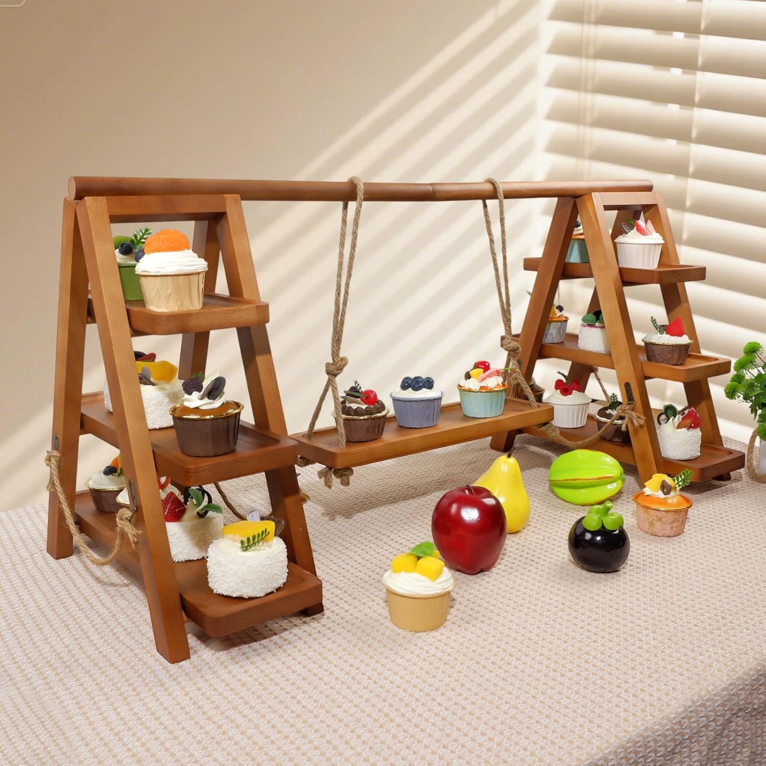 Rustic 3-Tier Wood Cupcake Stand - Removable & Foldable-MOUGIGI