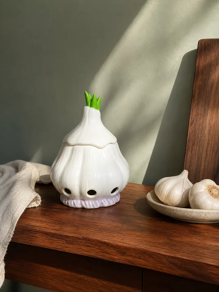 Ceramic Garlic Keeper with Lid – Vented Countertop Storage styling idea 6