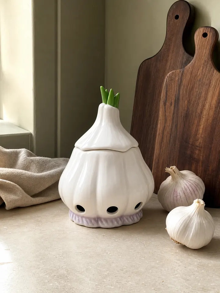 Ceramic Garlic Keeper with Lid – Vented Countertop Storage styling idea 1