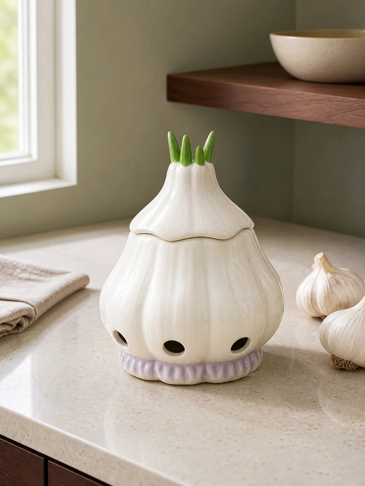 Ceramic Garlic Keeper with Lid – Vented Countertop Storage styling idea 5