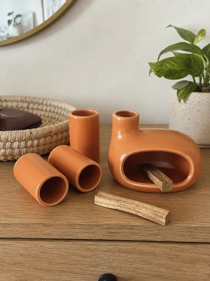 Ceramic Palo Santo Burner Set with 3 Match Holders styling idea 1