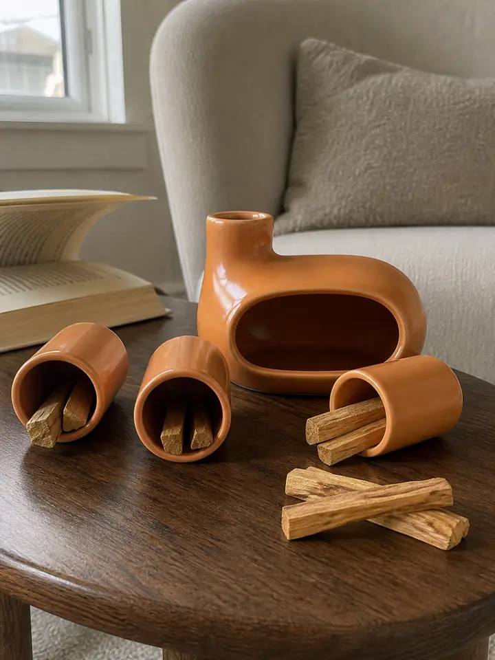 Ceramic Palo Santo Burner Set with 3 Match Holders styling idea 3