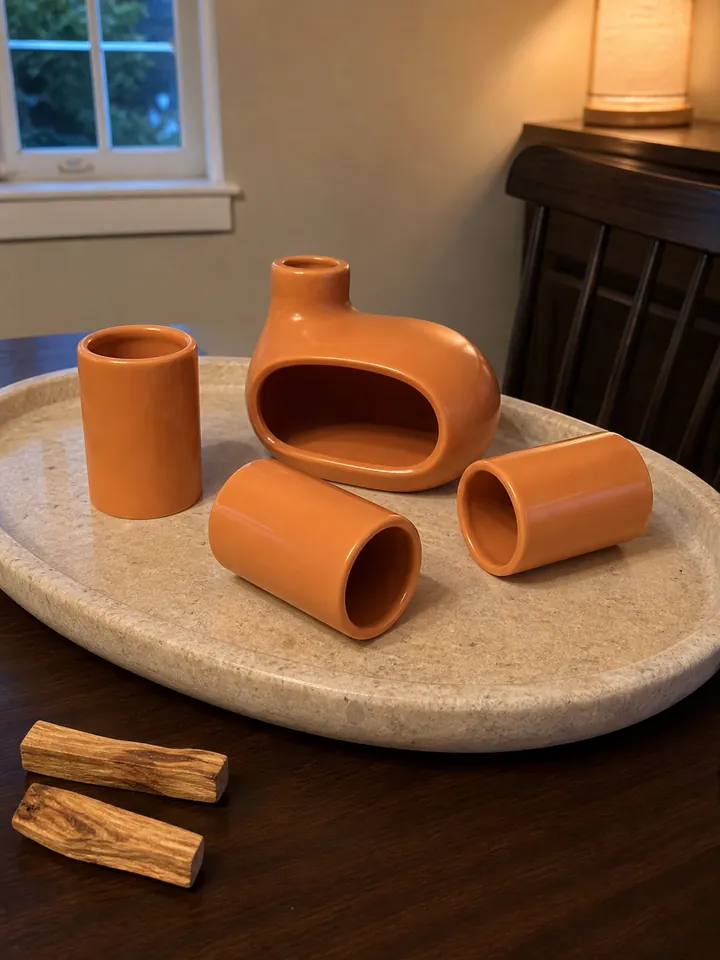Ceramic Palo Santo Burner Set with 3 Match Holders styling idea 4