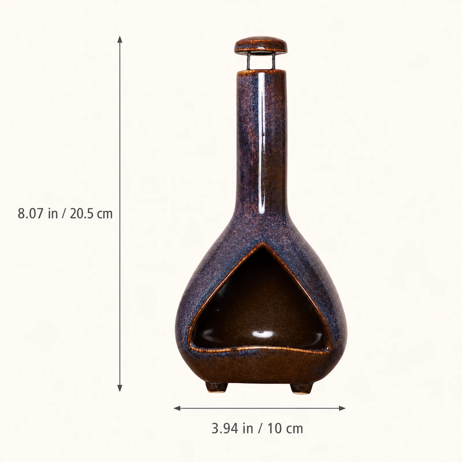 Color Glaze deep plum-blue ceramic Palo Santo holder dimensions graphic showing 8.07 inches tall and 3.94 inches wide