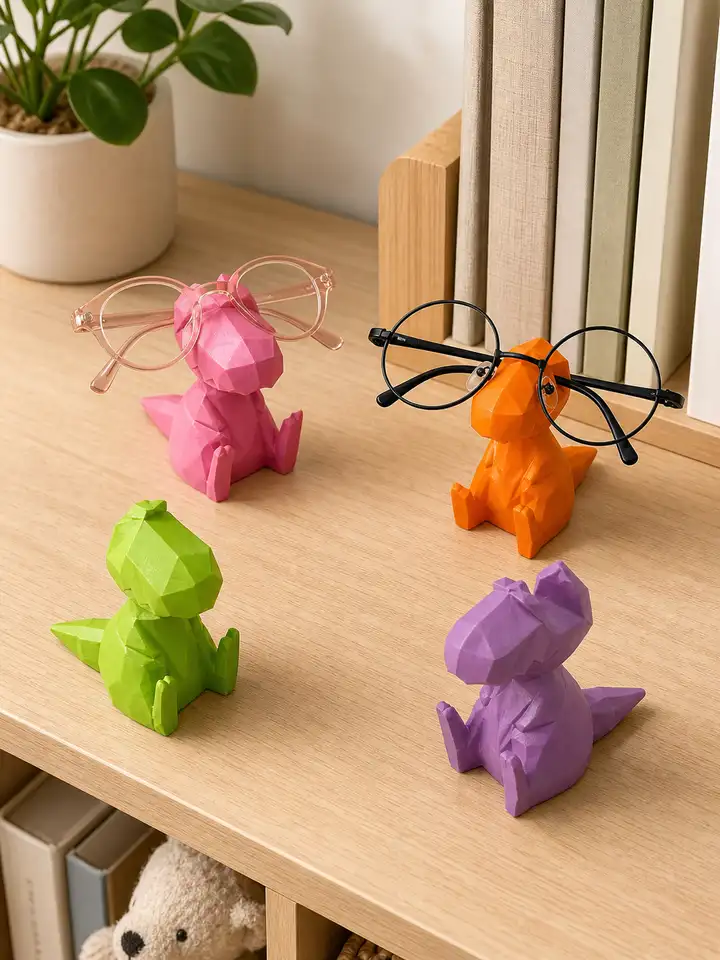4-Pack Dinosaur Glasses Holders – Colorful Resin Eyewear Stand styling idea 1