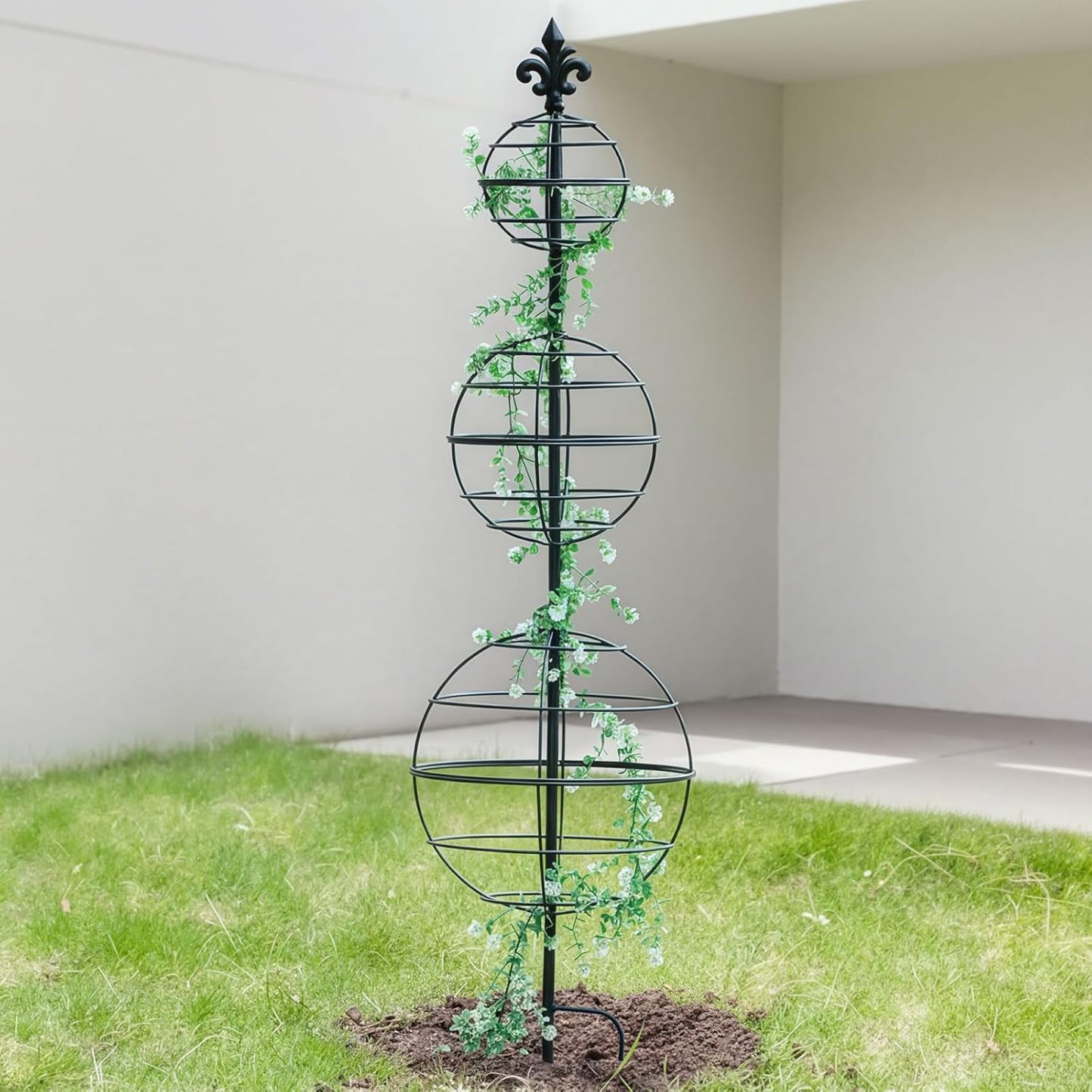 49.5" Metal Obelisk Trellis - 3-Tier Sphere Design for Climbing Plants-MOUGIGI