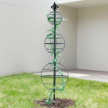 49.5" Metal Obelisk Trellis - 3-Tier Sphere Design for Climbing Plants-MOUGIGI