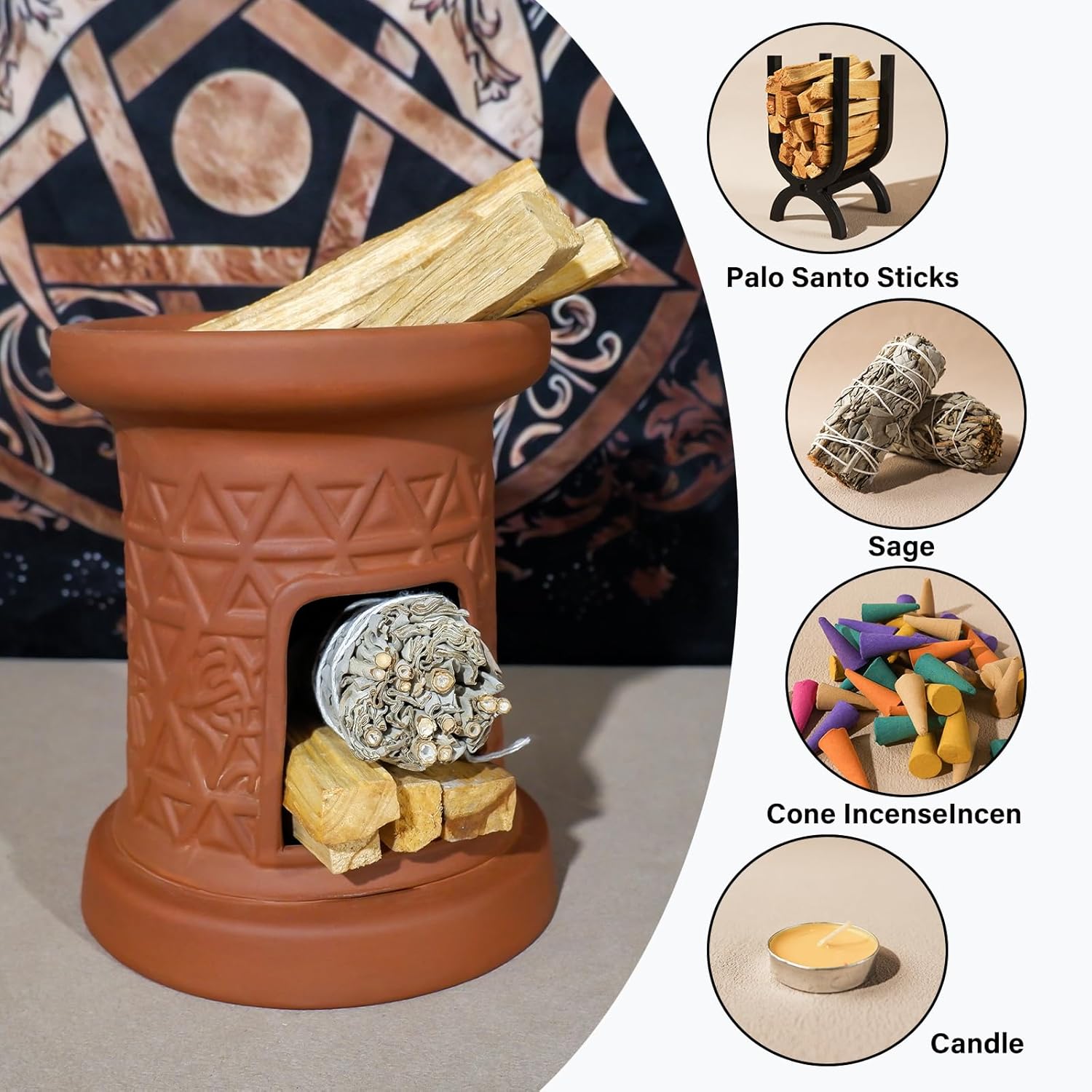 Dual-Zone Terracotta Incense Burner with Storage-MOUGIGI