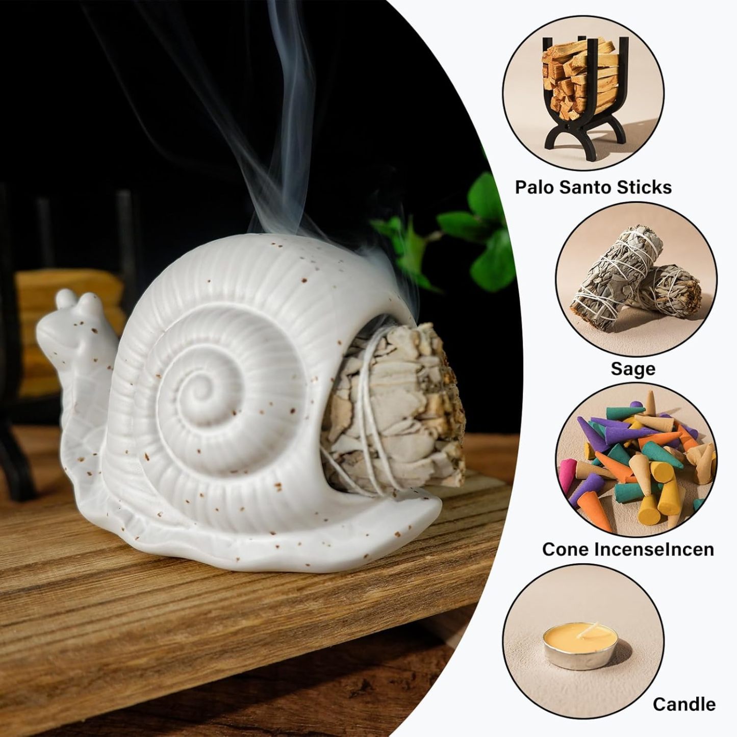Snail Incense Burner - Palo Santo & Sage Holder-MOUGIGI