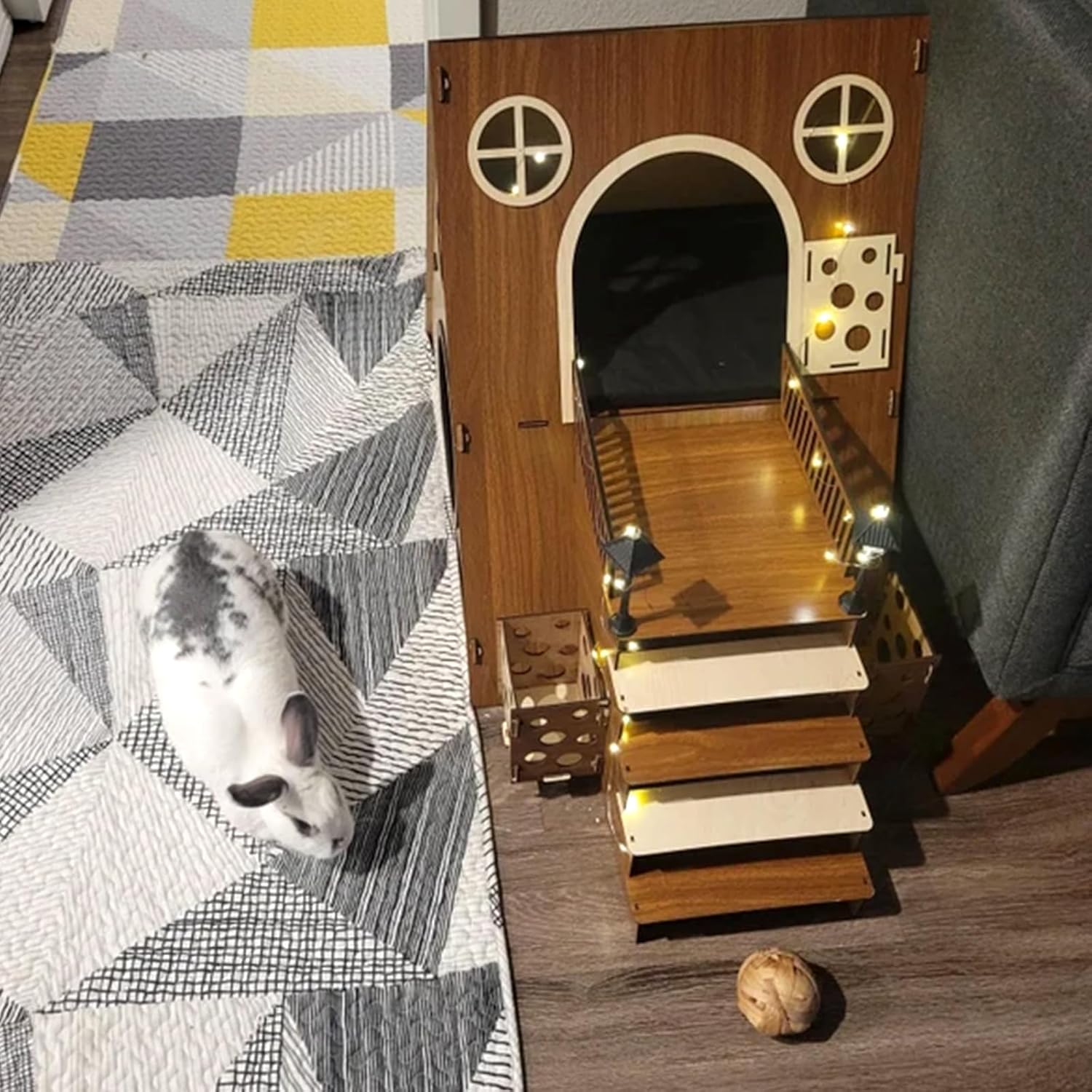 Large Modern Rabbit House - 2-Story Wooden Bunny Habitat-MOUGIGI