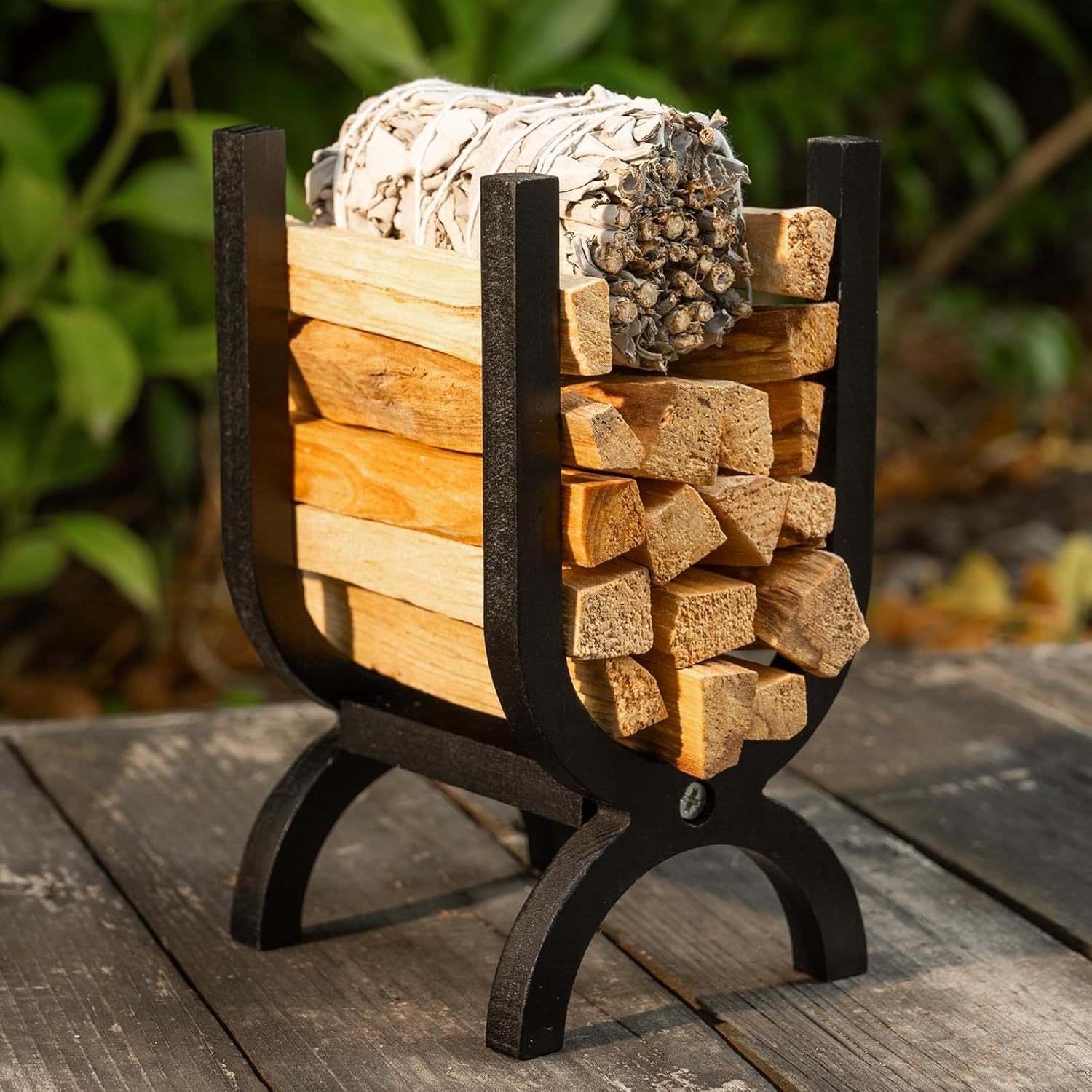 Natural Wood Palo Santo & Sage Holder with Storage-MOUGIGI