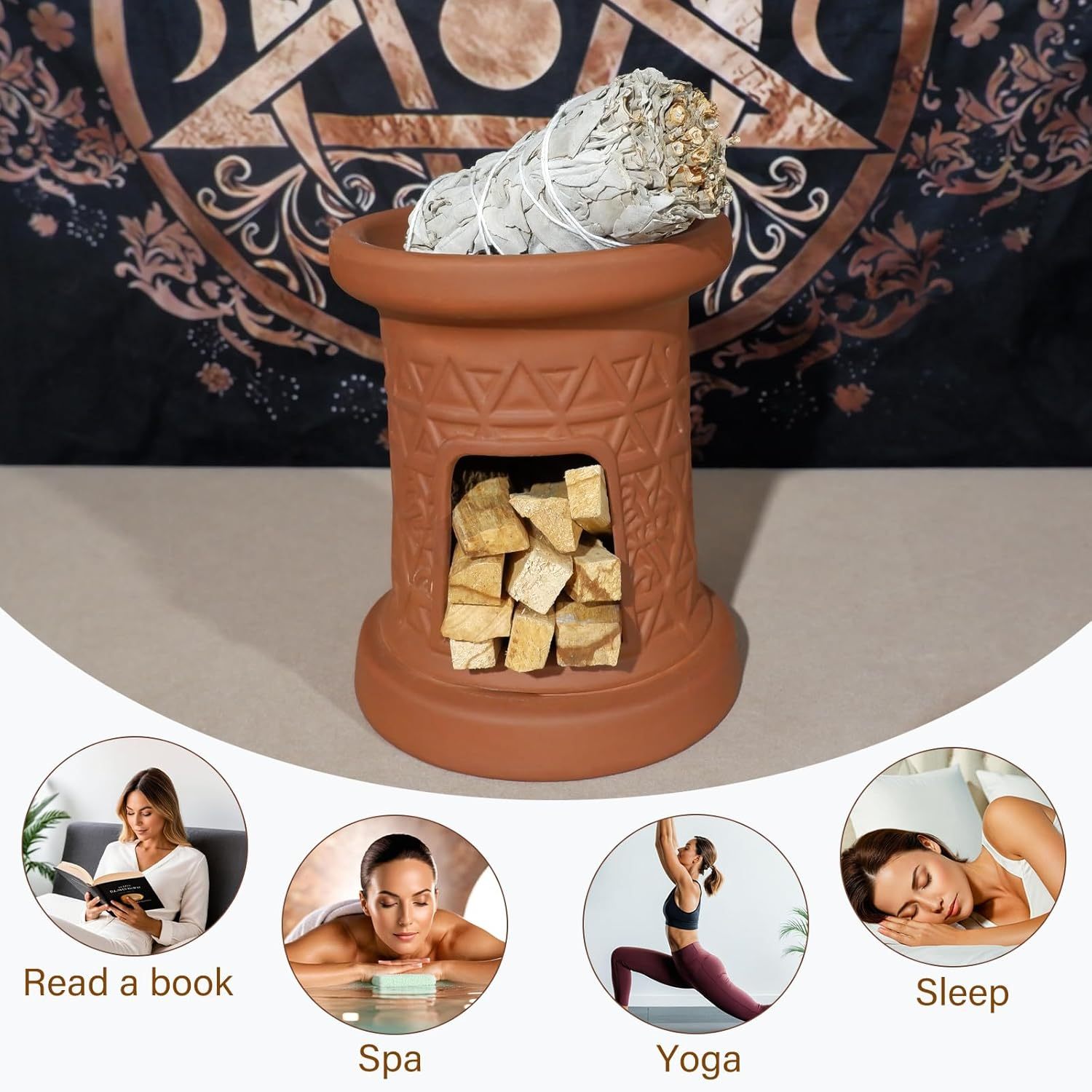 Dual-Zone Terracotta Incense Burner with Storage-MOUGIGI