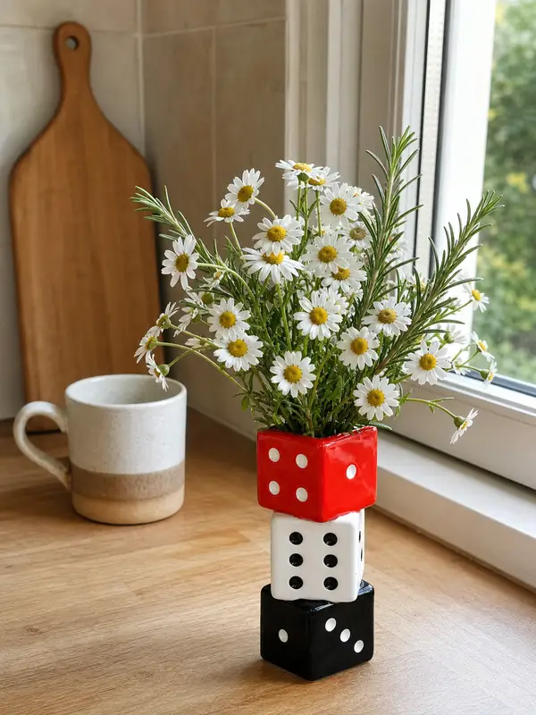 Stacked Ceramic Dice Vase – 3 Color Options styling idea 2